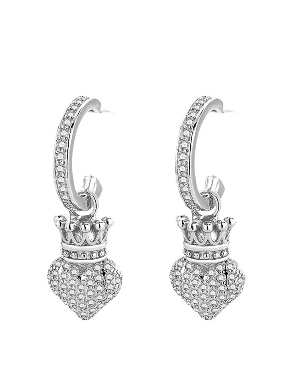 King Baby Studio "Crowned Heart" Studded Heart Dangle Earrings